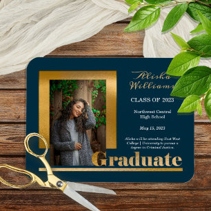 Classy Elegant Gold Text Graduate 1 Photo Dk Teal Magnet