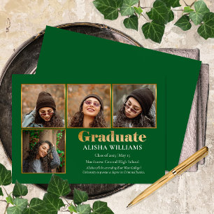 Classy Elegant Gold Text Graduate 4 Photo Announce Announcement