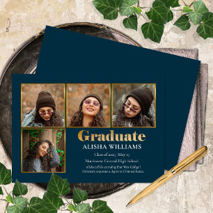 Classy Elegant Gold Text Graduate 4 Photo  Announcement