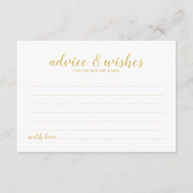 Classy Elegant Gold Wedding Advice Card (Front)