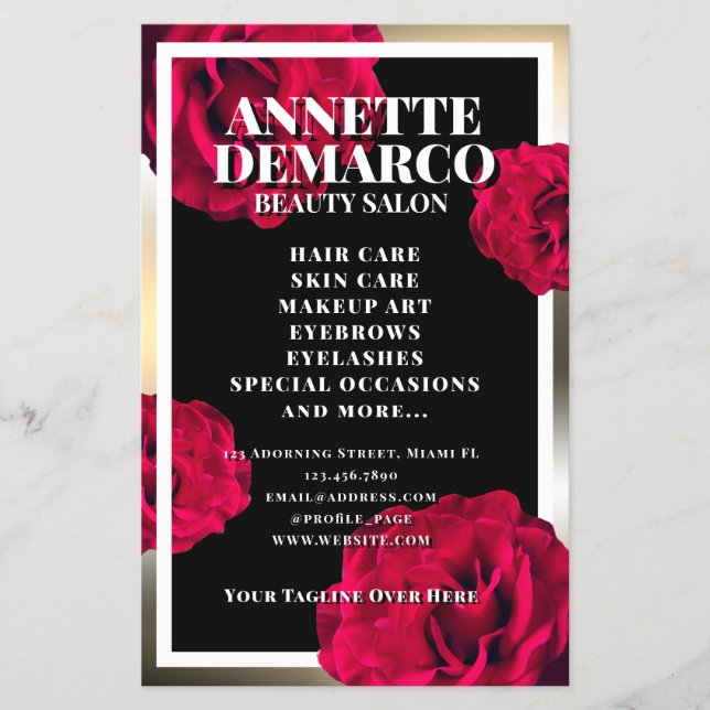 Classy elegant golden frame and rose pattern flyer (Front)