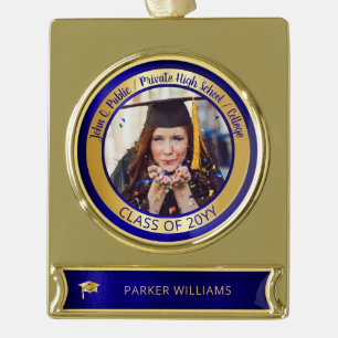 Classy Elegant Grad Cap School Graduate Graduation Gold Plated Banner Ornament