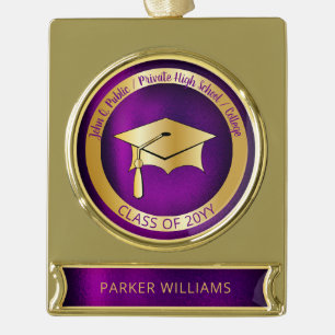Classy Elegant Grad Cap School Graduate Graduation Gold Plated Banner Ornament