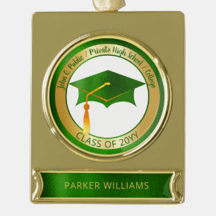 Classy Elegant Grad Cap School Graduate Graduation Gold Plated Banner Ornament