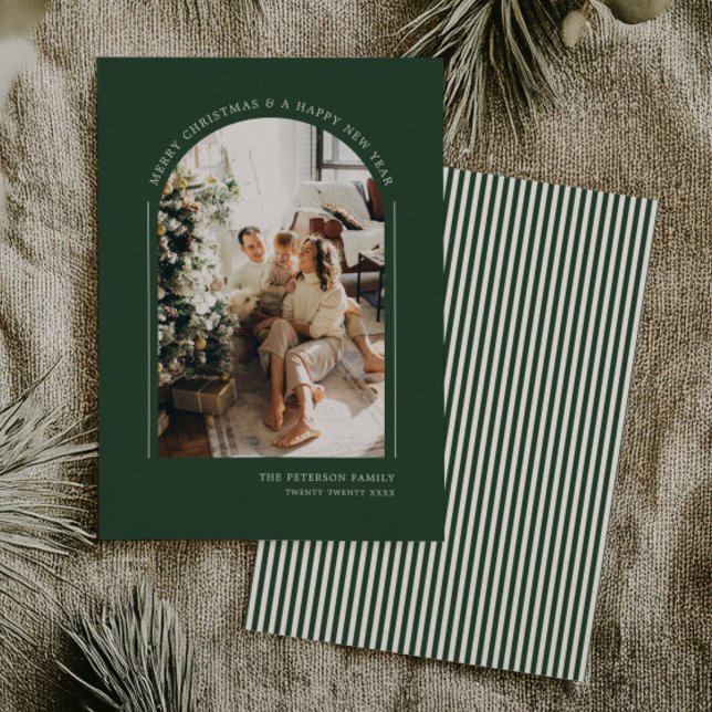 Classy Elegant Green Modern Christmas Family Photo Holiday Card (Creator Uploaded)