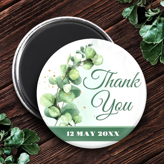 Classy Elegant greenery modern thank you buttons Magnet (Eucalyptus Wedding Favor • Thank You Gift Magnet, Thank You Wedding Magnets)