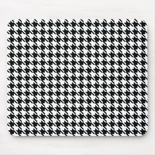 Classy Elegant Houndstooth Pattern Black And White Mouse Pad (Front)