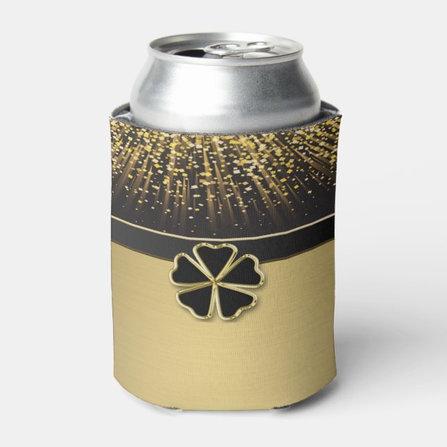 Classy Elegant Irish Shamrock ,Faux Gold Confetti Can Cooler (Can Front)