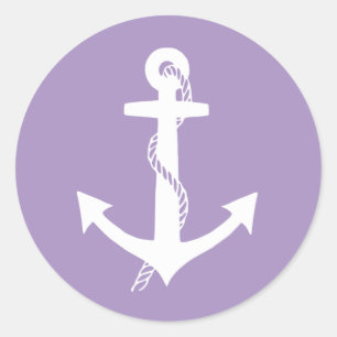Classy Elegant Lavender Purple and White Anchor Classic Round Sticker