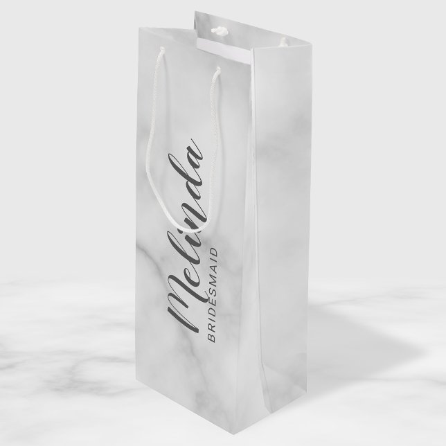 Classy Elegant Marble Personalised Bridesmaids Wine Gift Bag (Creator Uploaded)