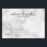 Classy Elegant Marble Wedding Advice and Wishes Table Number<br><div class="desc">Classy Elegant White Marble Wedding Advice and Wishes Card featuring title in grey modern script font with details in grey modern sans serif font on white marble background.
Perfect for wedding,  baby shower,  birthday party,  bridal shower,  bachelorette party and any special occasions.</div>