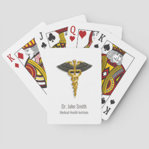 Classy Elegant Medical Gold Caduceus Black Wings Playing Cards