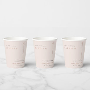 Classy Elegant Minimal Blush Typography Baptism Paper Cups