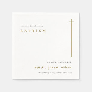 Classy Elegant Minimal Gold Typography Baptism Napkin