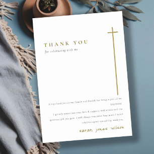 Classy Elegant Minimal Gold Typography Baptism Thank You Card
