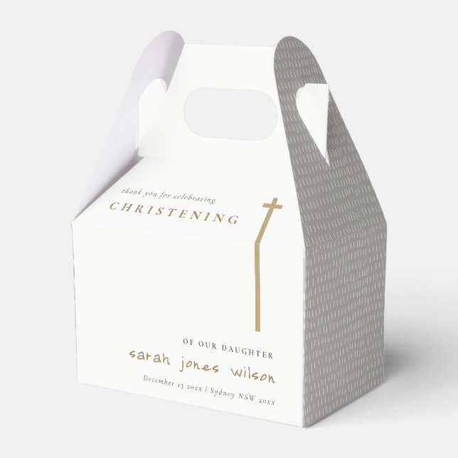 Classy Elegant Minimal Gold Typography Christening Favour Box (Front Side)