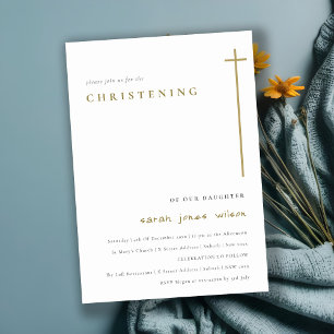 Classy Elegant Minimal Gold Typography Christening Invitation