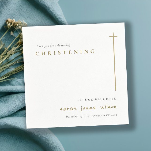 Classy Elegant Minimal Gold Typography Christening Napkin (Creator Uploaded)