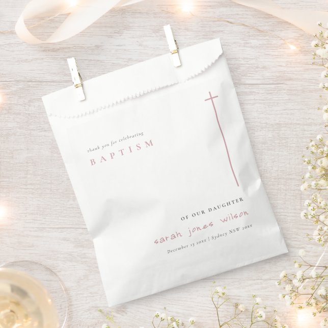 Classy Elegant Minimal Pink Typography Baptism Favour Bags (Clipped)