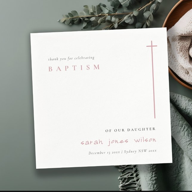 Classy Elegant Minimal Pink Typography Baptism  Napkin (Creator Uploaded)