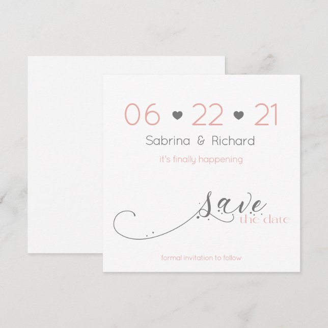 Classy Elegant Minimalist Blush Save the Date Invitation (Front/Back)