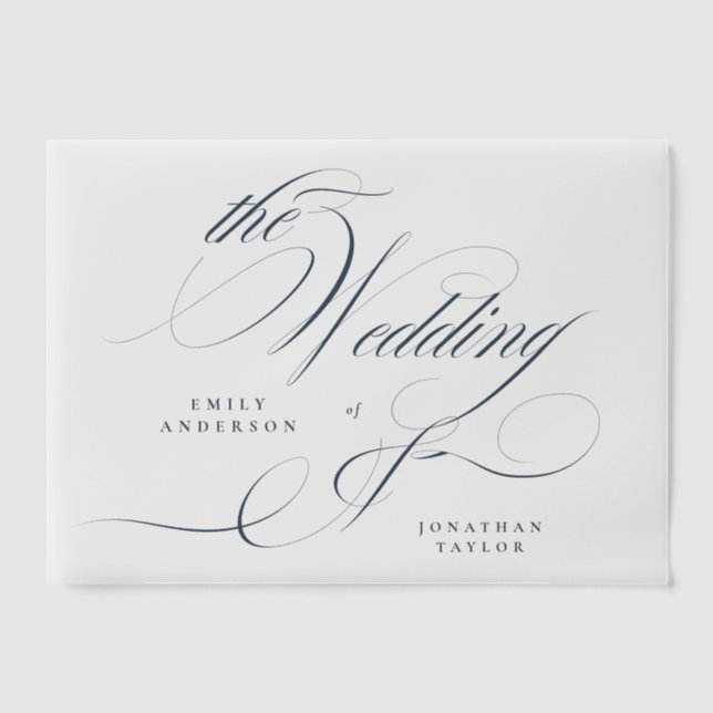 Classy Elegant Navy Blue Calligraphy Wedding Vellum Invitations (Front)