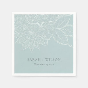 Classy Elegant Ornate Paisley Dusky Blue Wedding Napkin