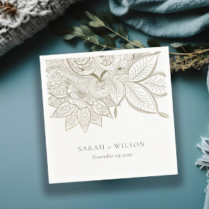 Classy Elegant Ornate Paisley Ivory Gold Wedding Napkin