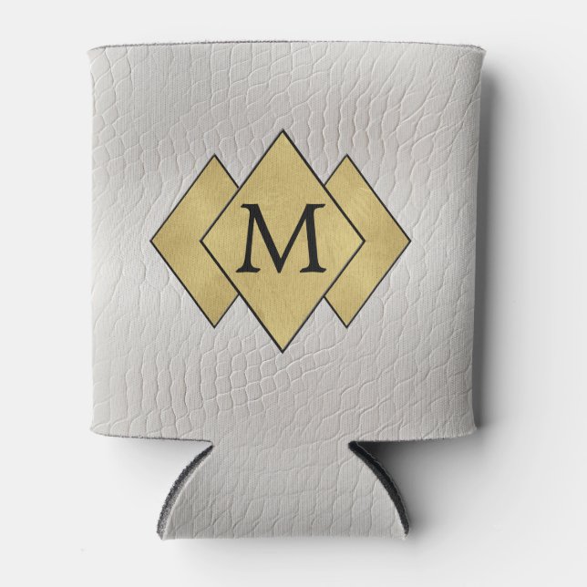 Classy Elegant Personalised Faux White Leather  Can Cooler (Front)