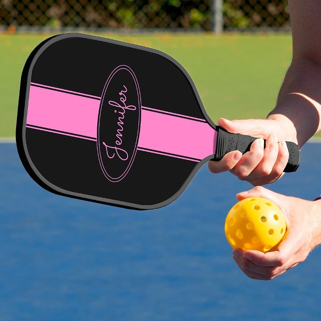Classy Elegant Pink Black Custom Name Personalised Pickleball Paddle (Creator Uploaded)