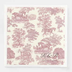 Classy Elegant Pink Horse Toile Name Initials Napkin