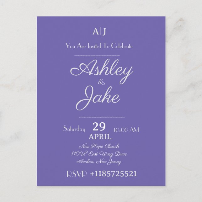 Classy Elegant Purple Wedding Invitation Card (Front)