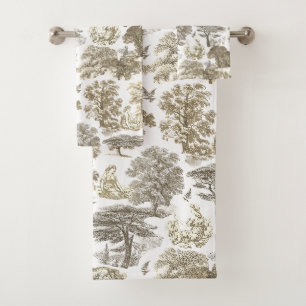 Classy Elegant Rustic Beige Country Toile Bath Towel Set