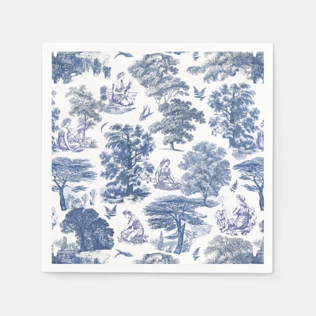 Classy Elegant Rustic Blue Country Toile Napkin (Front)