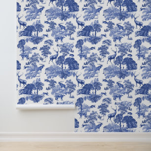 Classy Elegant Rustic Deer Forest Animals Toile Wallpaper