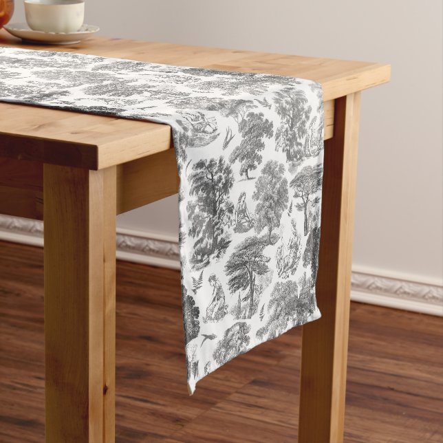 Classy Elegant Rustic Grey Country Toile Short Table Runner (In Situ)