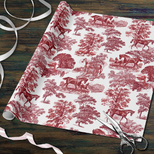 Classy Elegant Rustic Red Horses Country Toile Wrapping Paper