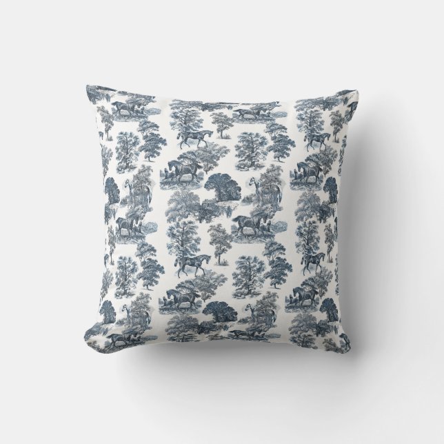 Classy Elegant Rustic Toile Horses Pattern Cushion (Front)
