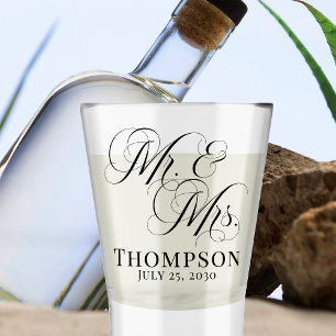 Classy Elegant Script Mr and Mrs Personalised Shot Glass