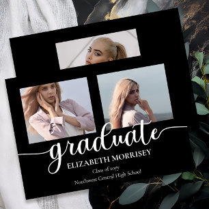 Classy Elegant Script Text Graduate 3 Photo Announcement