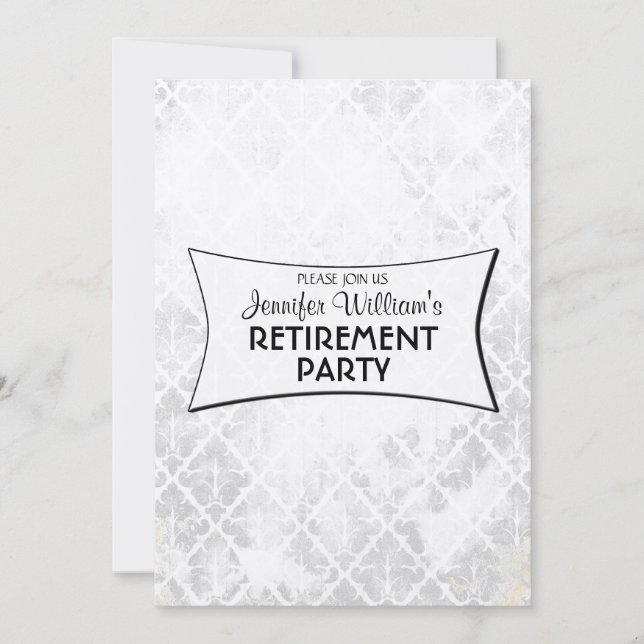 Classy Elegant Silver Damask retirement party Invitation (Front)