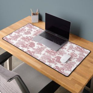 Classy Elegant Soft Pink Horses Toile Desk Mat