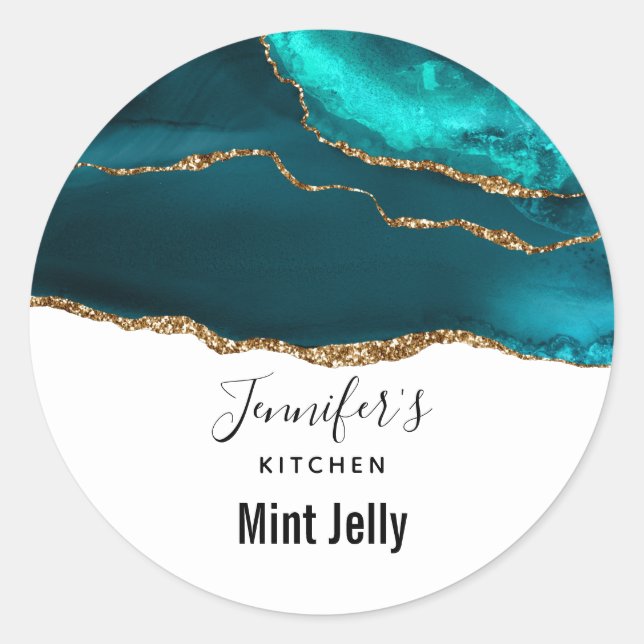 Classy Elegant Teal Agate Kitchen Classic Round Sticker (Front)
