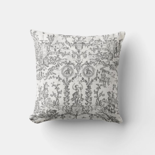 Classy Elegant Vintage Black White Country Toile Cushion (Front)