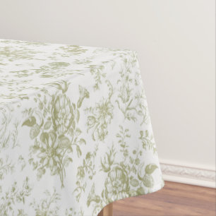 Classy Elegant Vintage Gold Beige Floral Toile Tablecloth