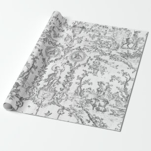 Classy Elegant Vintage Grey French Country Toile Wrapping Paper
