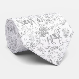 Classy Elegant Vintage Grey White Equestrian Toile Tie