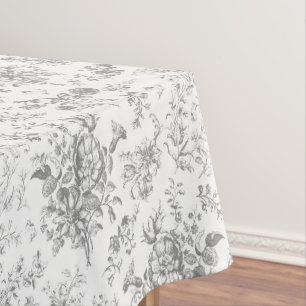 Classy Elegant Vintage Grey White Floral Toile Tablecloth