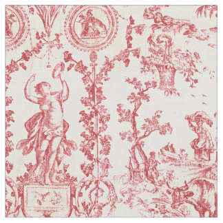 Classy Elegant Vintage Red French Country Toile Fabric