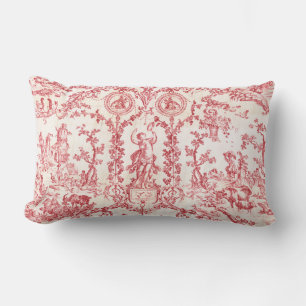 Classy Elegant Vintage Red White Country Toile Lumbar Cushion